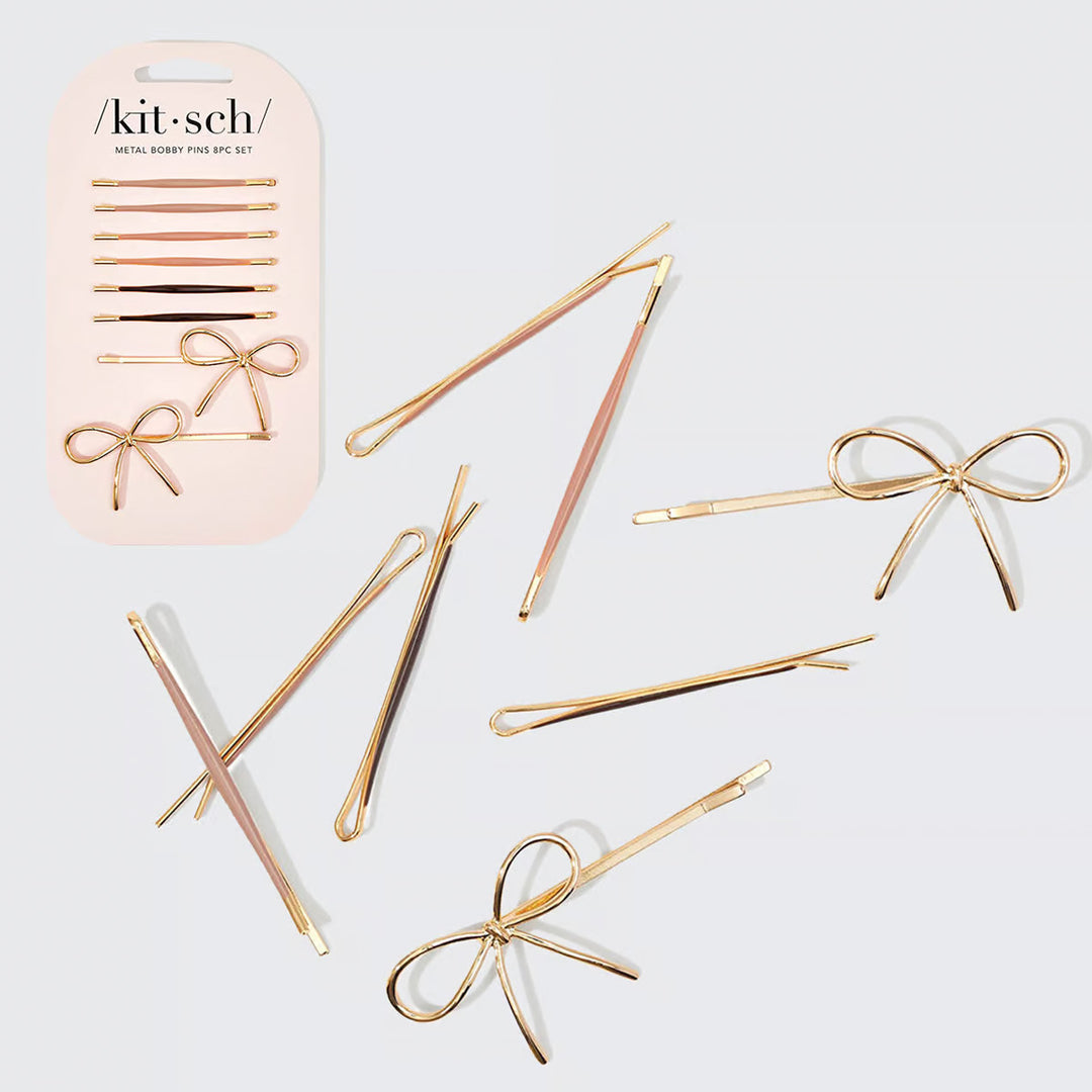 Metal Enamel Cloud &amp; Bow Bobby Pins 8pc Set - Rosewood