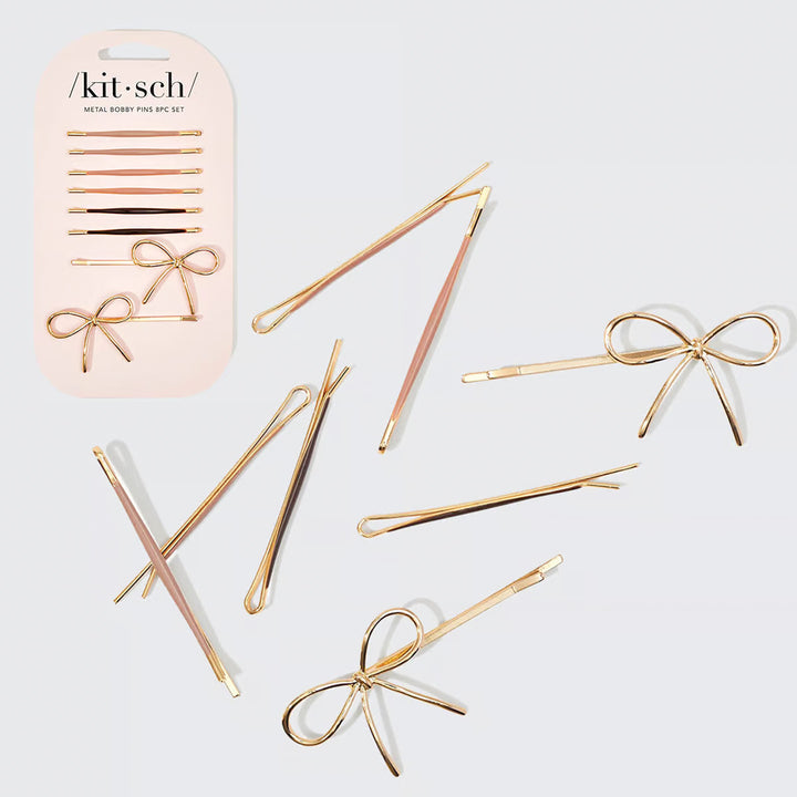 Metal Enamel Cloud &amp; Bow Bobby Pins 8pc Set - Rosewood