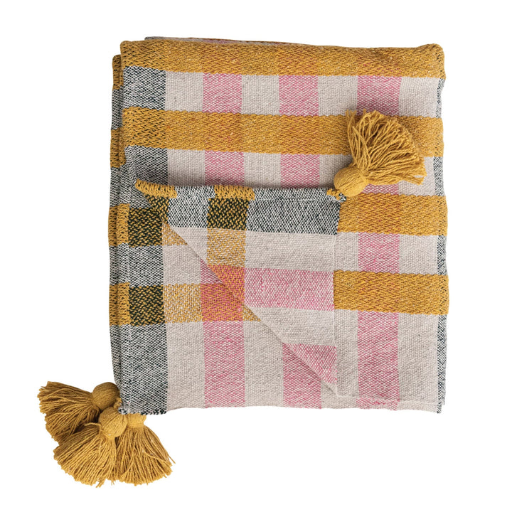 Plaid Recycled Cotton Jacquard Throw w/ Tassels