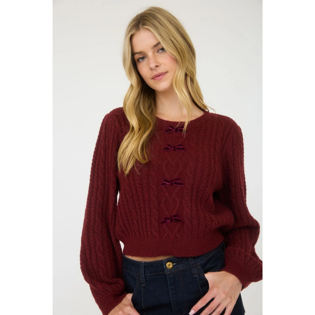 Velvet Bow Cable Sweater