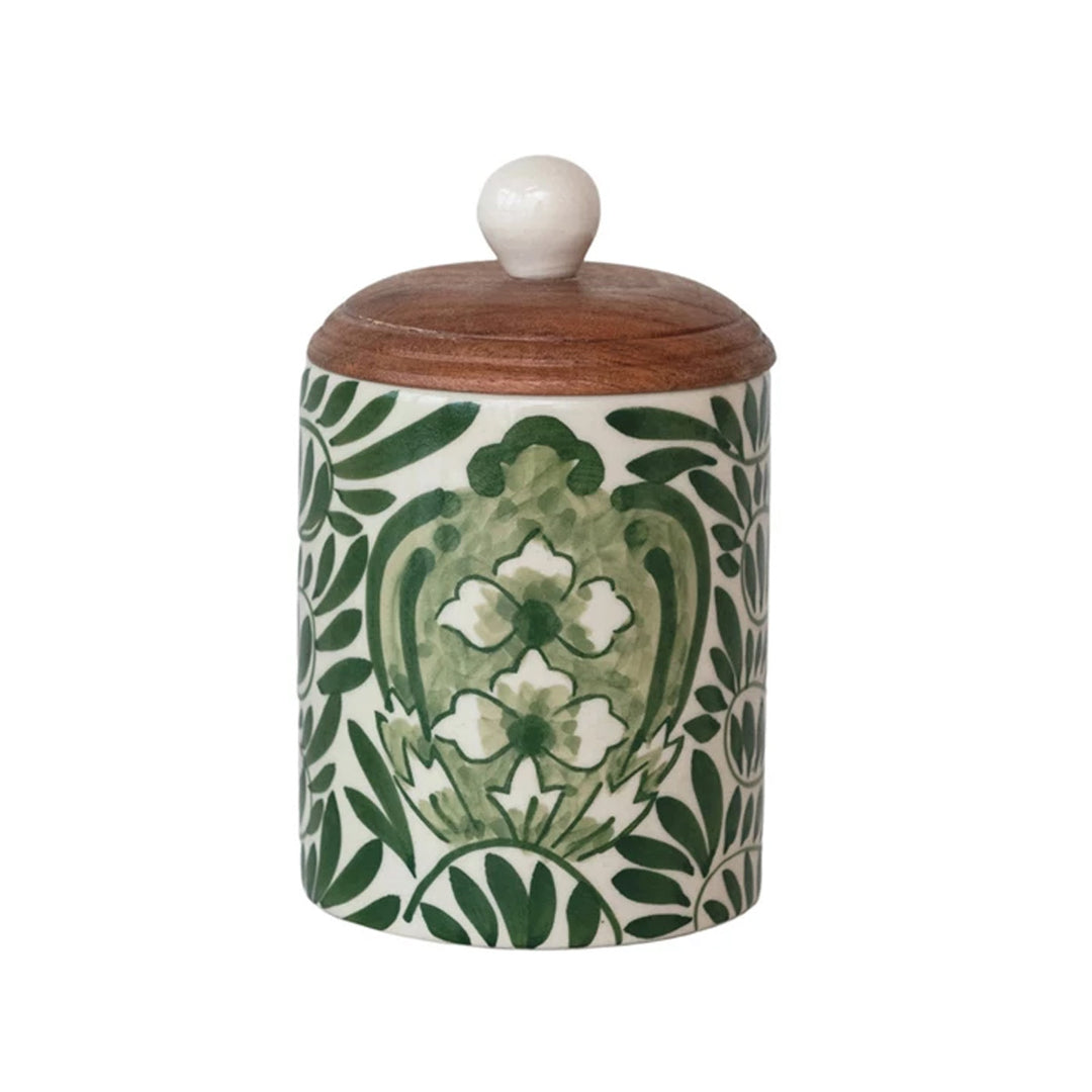 Sunset Villa Stoneware Canister w/ Design &amp; Acacia Wood Lid