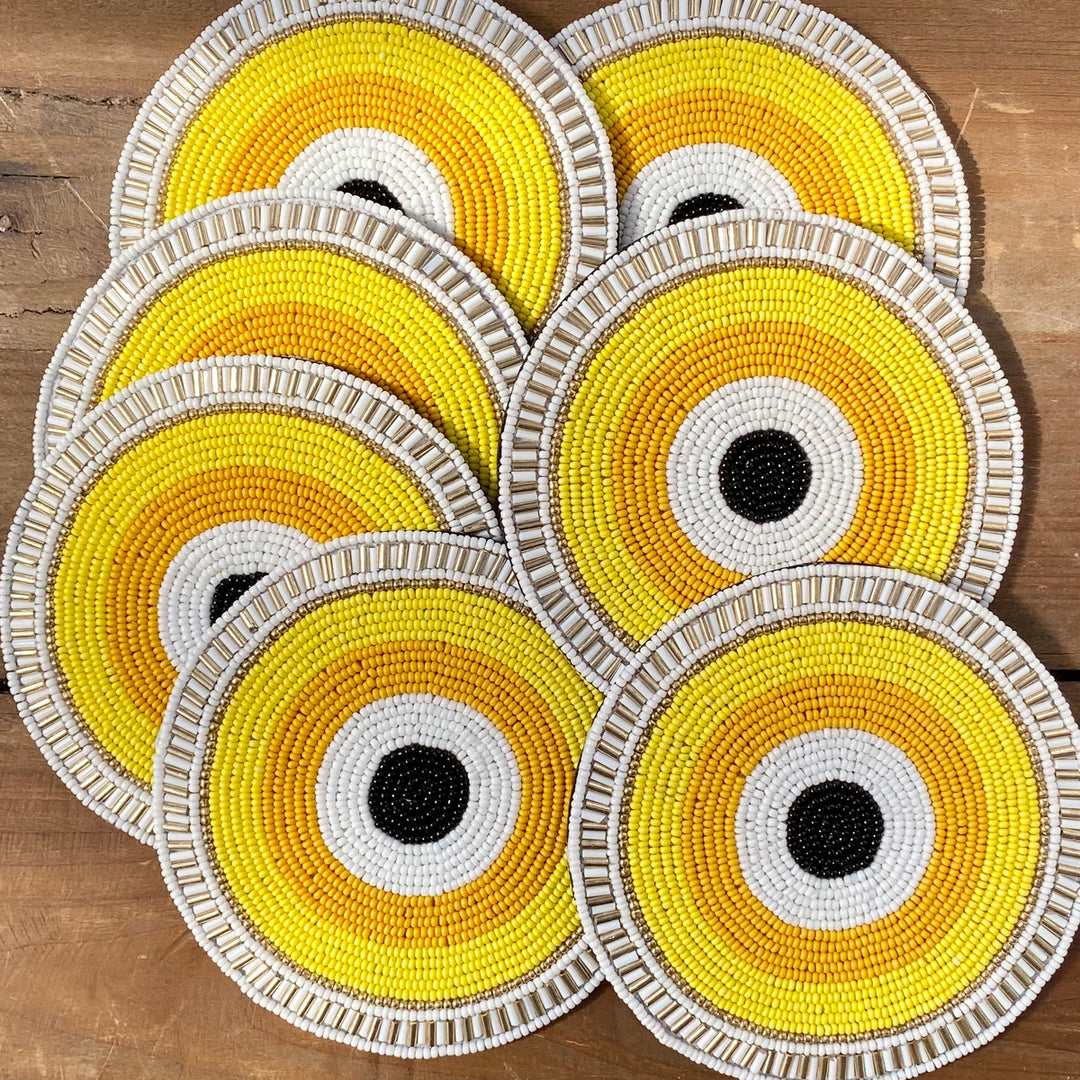 Evil Eye Beaded Coaster- Yellow