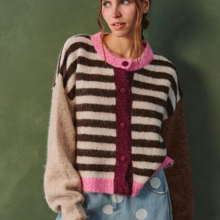 Plus Color Pop Stripe Knit Cardigan