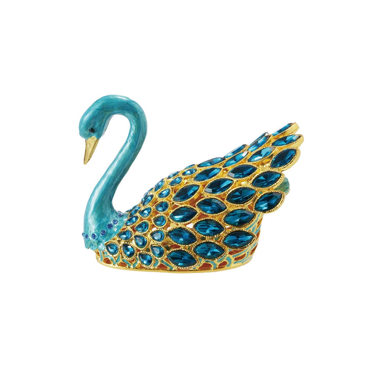 Enameled Metal Swan Trinket Box w/ Jewels