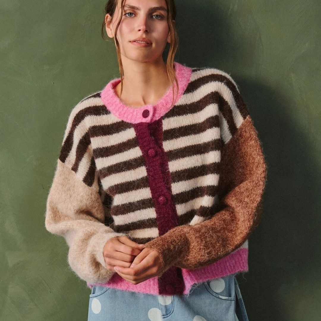 Plus Color Pop Stripe Knit Cardigan
