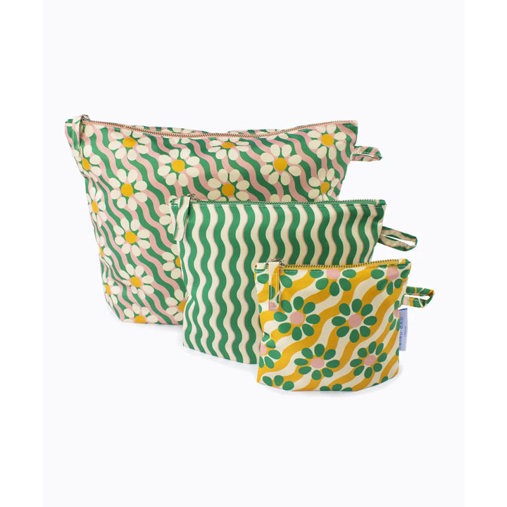 Wavy Daisy Print Pouch Set/ 3