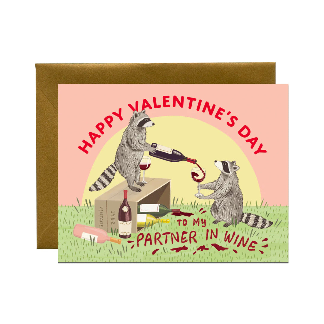Raccoon Partner in Wine Valentine Card
