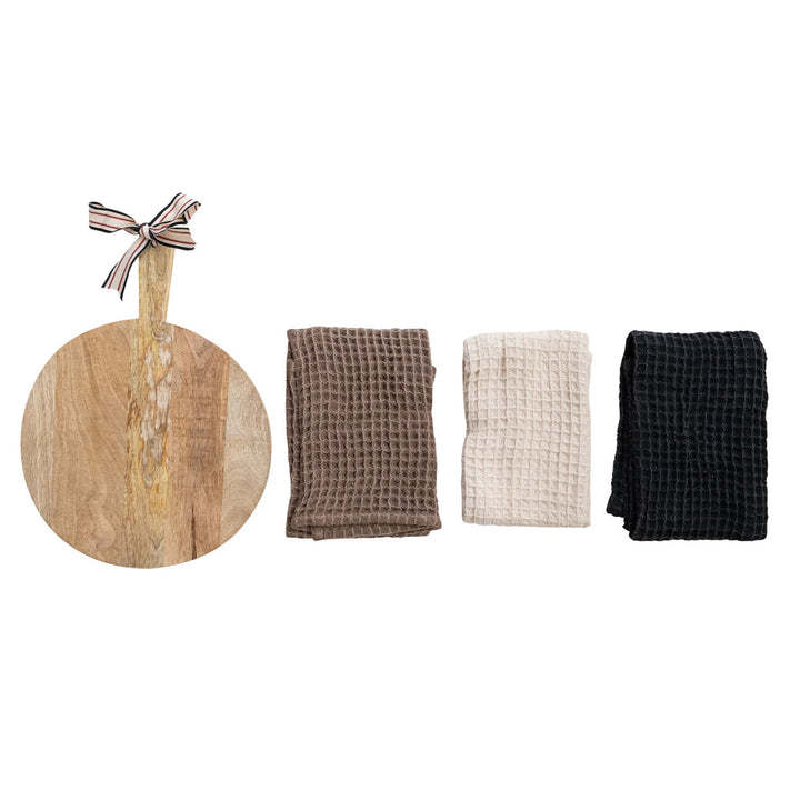 Waffle Weave Dish Cloths w/ Circular Board