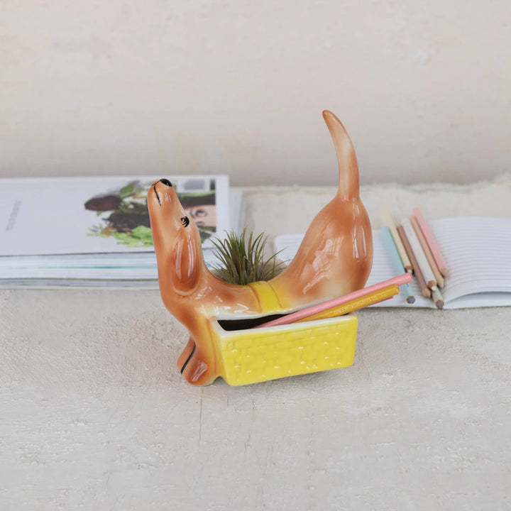 Dog Shaped Stoneware Vintage Reproduction Container/Planter