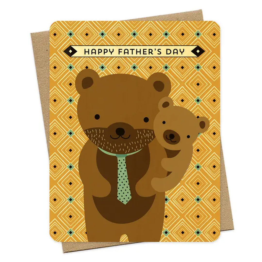 Bear Cub Dad Wood Greeting Card