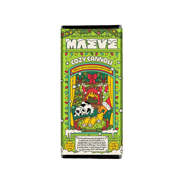 A vertical chocolate bar package labeled &