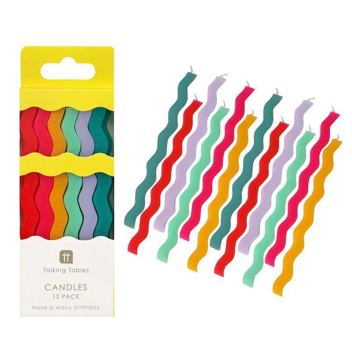 Wavy Tall Happy Birthday Candles - 12 Pack