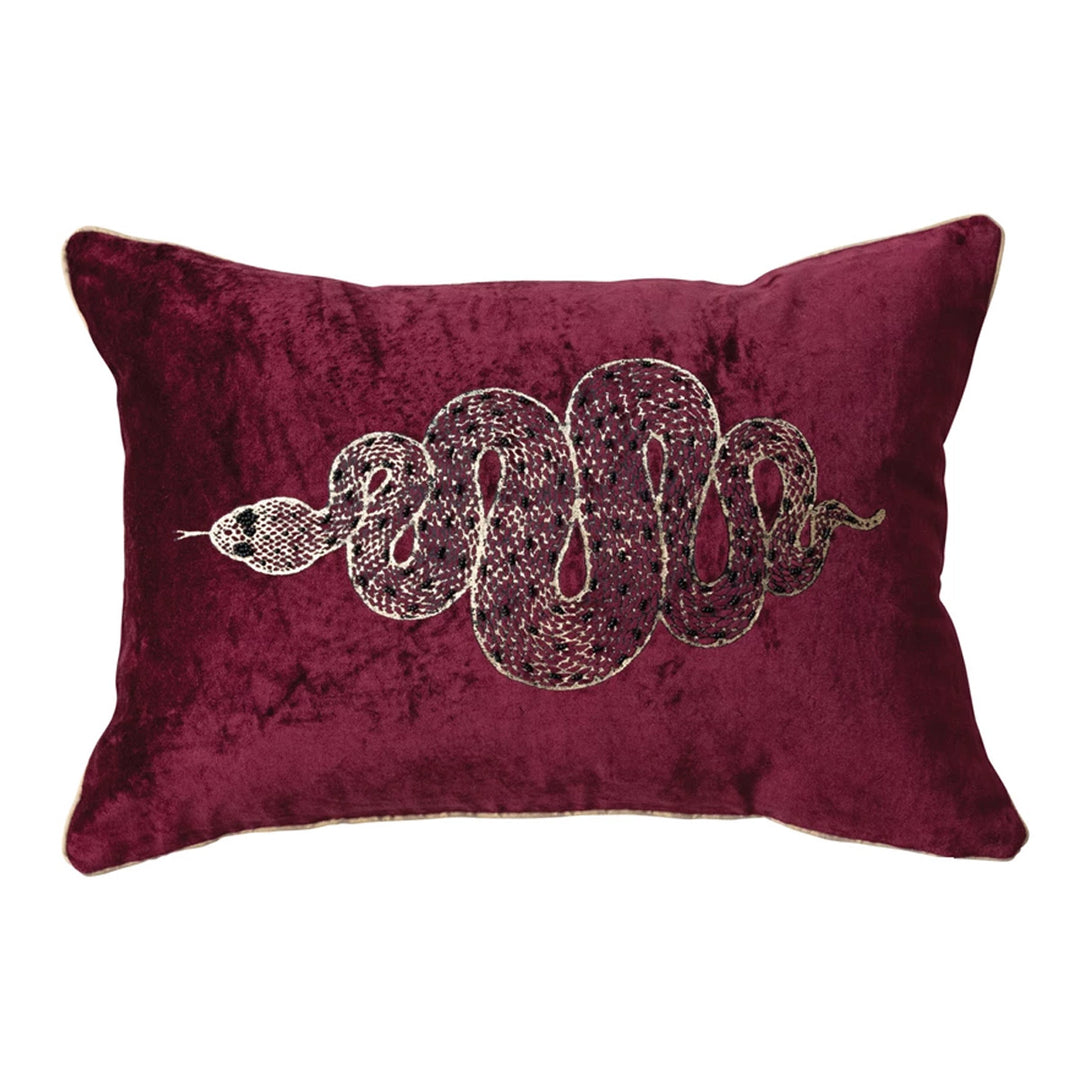 Velvet Snake Lumbar Pillow w/ Beads &amp; Piping