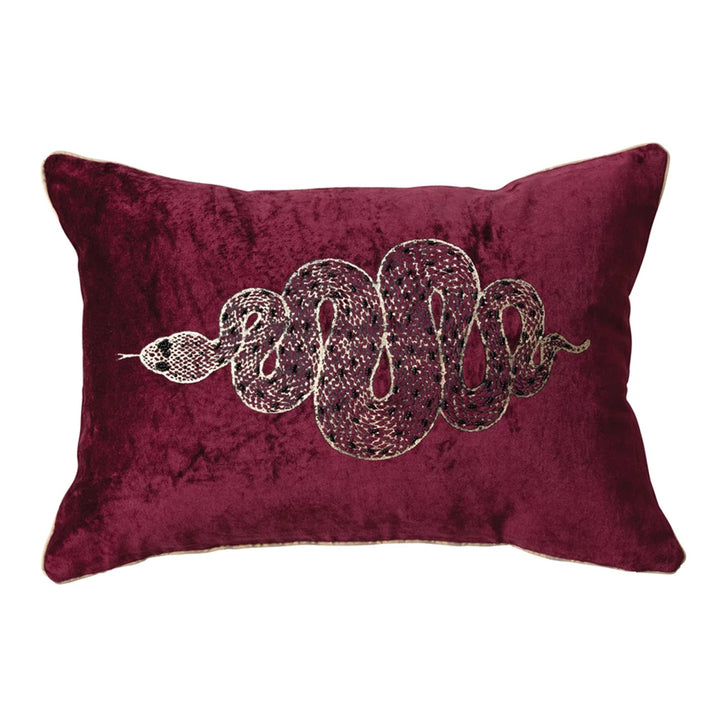 Velvet Snake Lumbar Pillow w/ Beads &amp; Piping