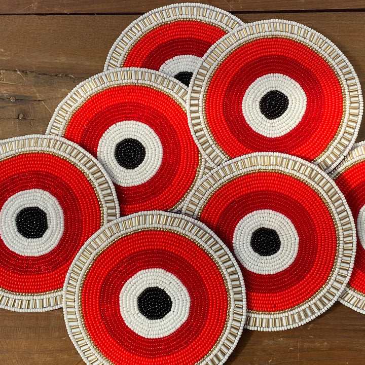 Evil Eye Beaded Coaster- Red