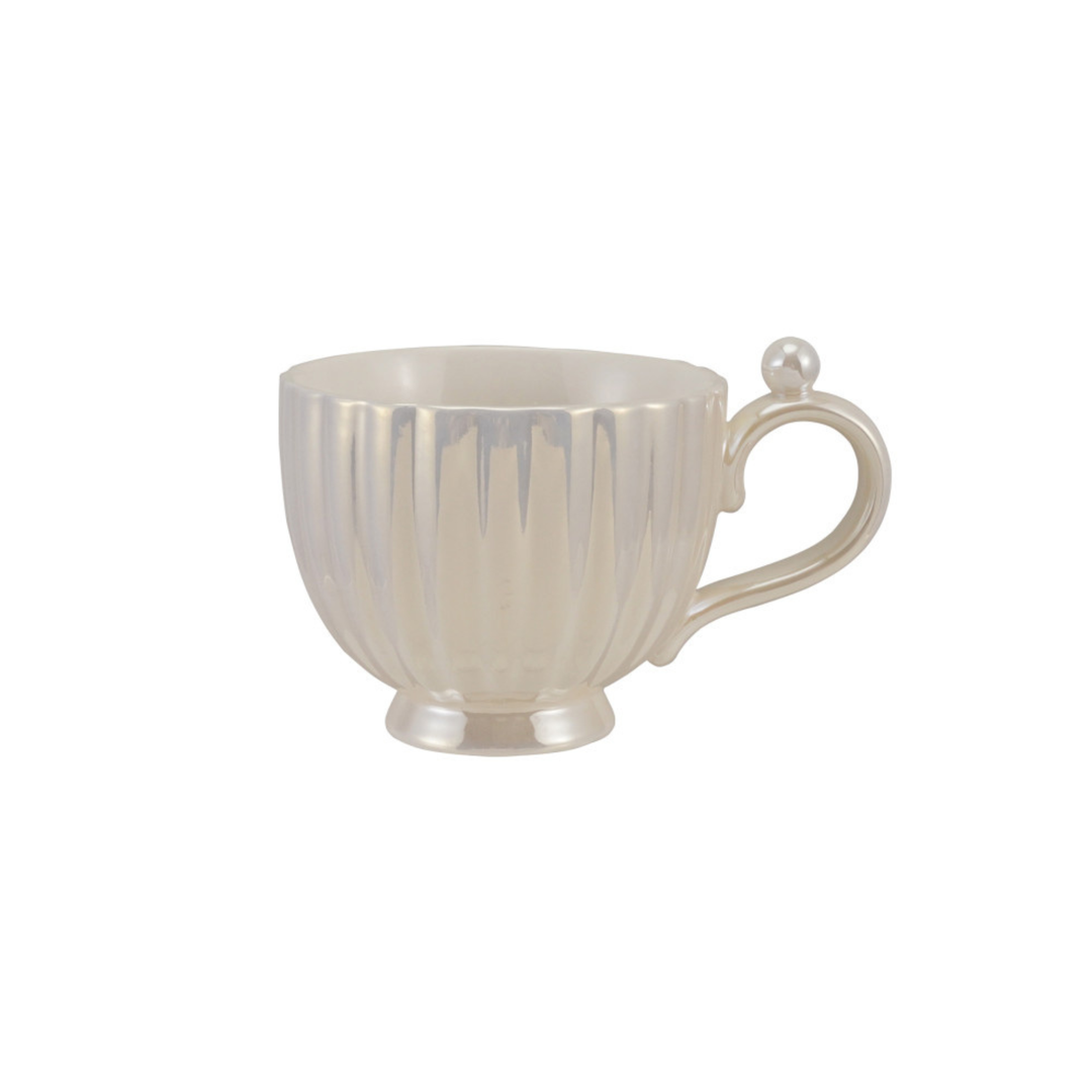 White Fluted Mug with Faux Pearl, Iridescent Finish