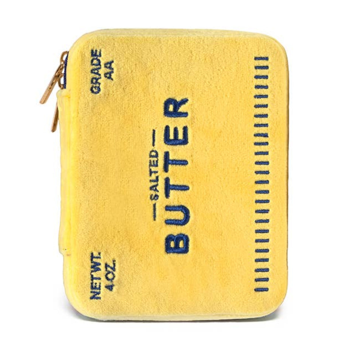 Yellow container labeled 'Salted Butter' on a white background
