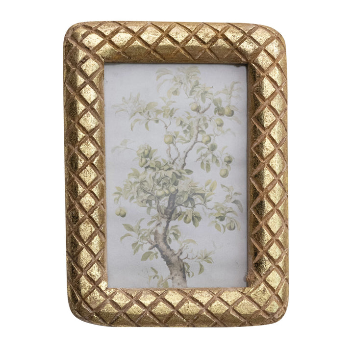 Carved Mango Wood Frame w/ Diamond Pattern