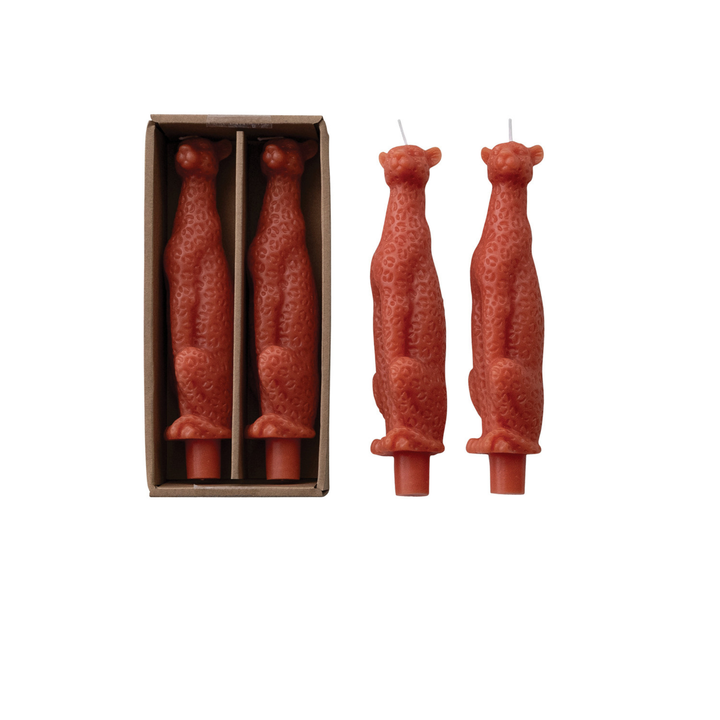 Unscented Leopard Shaped Taper Candles in Box, Coral