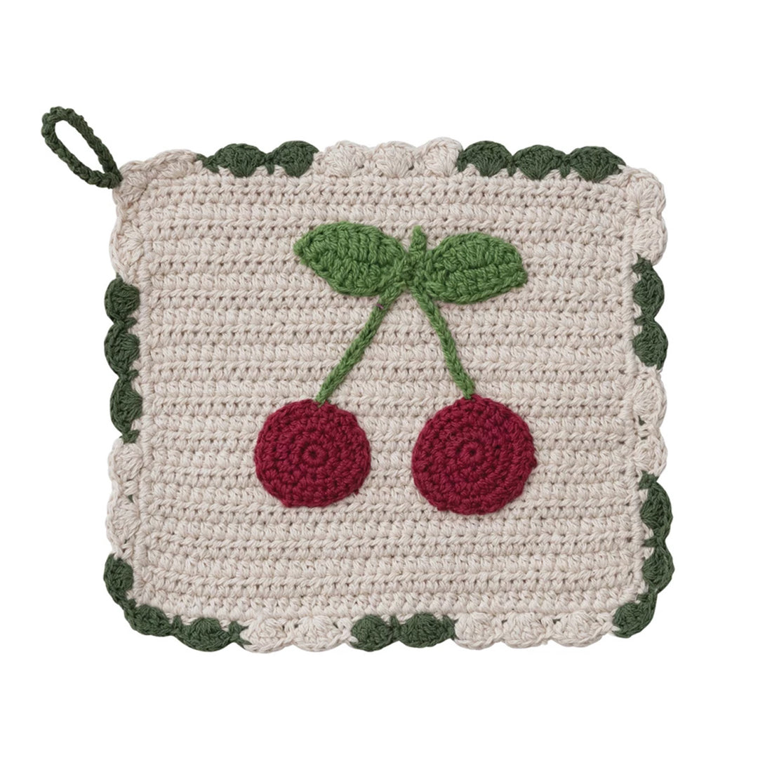Cotton Crocheted Scalloped Pot Holder w/ Cherries