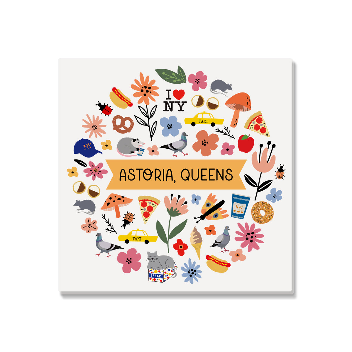 Illustrated poster with various symbols and text on a white background