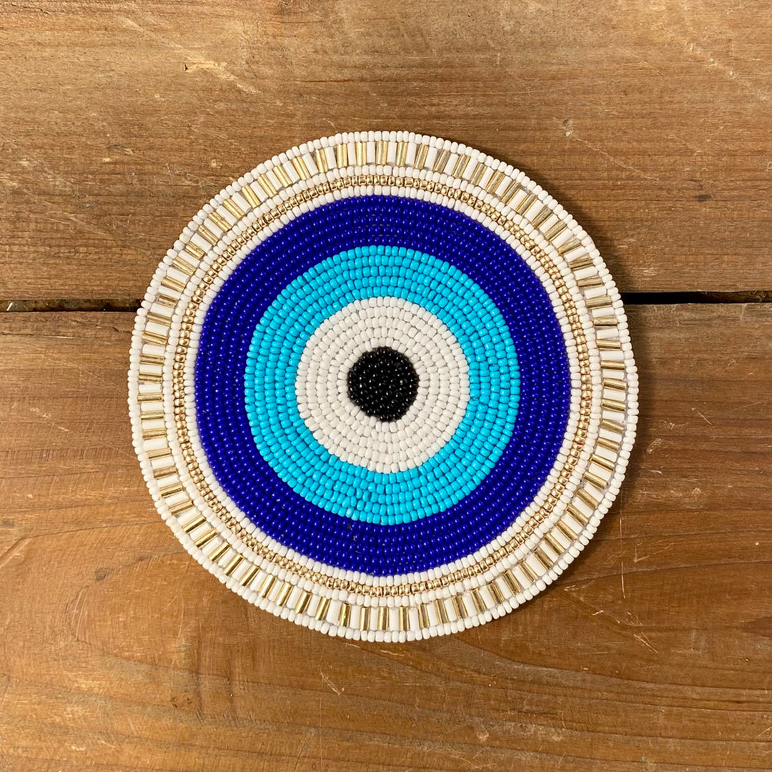 Evil Eye Beaded Coaster- Blue