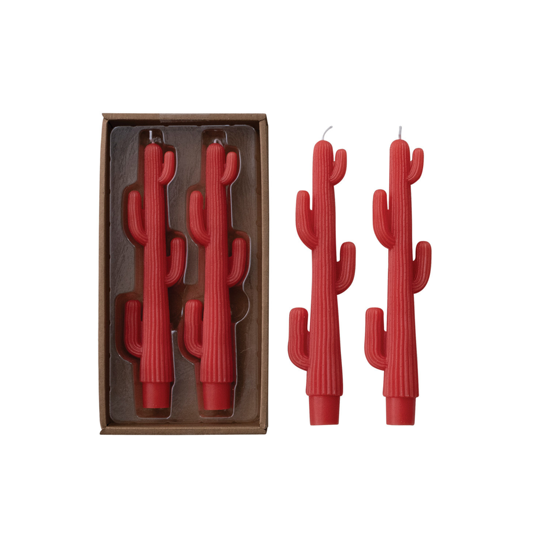 Unscented Cactus Taper Candles in Box, Coral