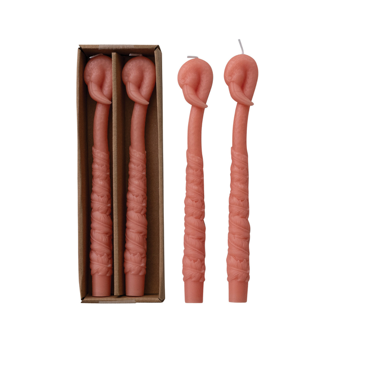 Unscented Flamingo Taper Candles in Box, Peach