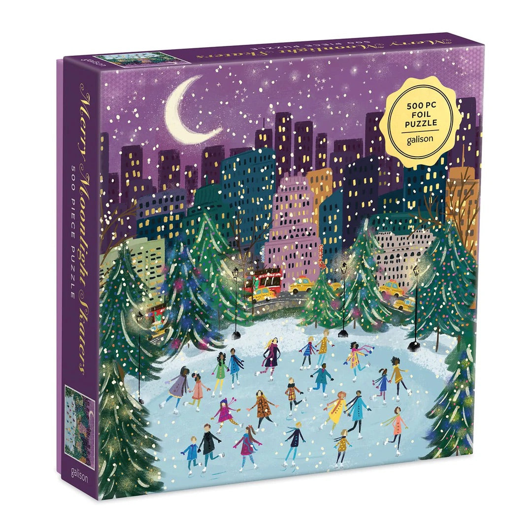 Galison Merry Moonlight Skaters Foil Puzzle 500pc