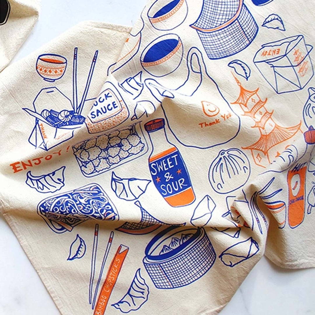 Enjoy! Tea Towel in Blue and Orange