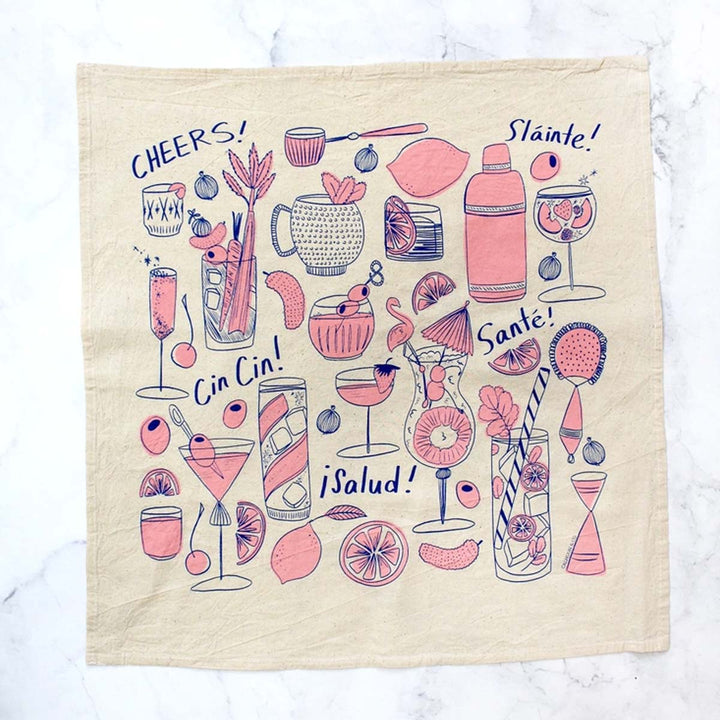 Cocktail Party Tea Towel in Pink Lemonade