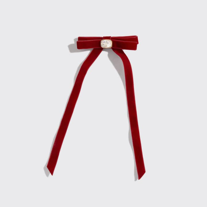 Holiday Velvet &amp; Gemstone Bow Hair Clip