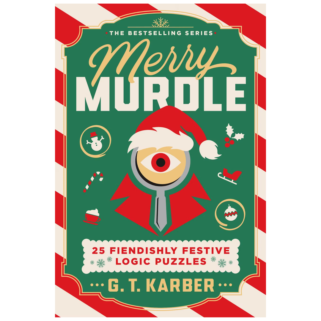 A book cover featuring the title "Merry Murdle" in stylized, elegant gold and bold white font against a festive holiday background.
