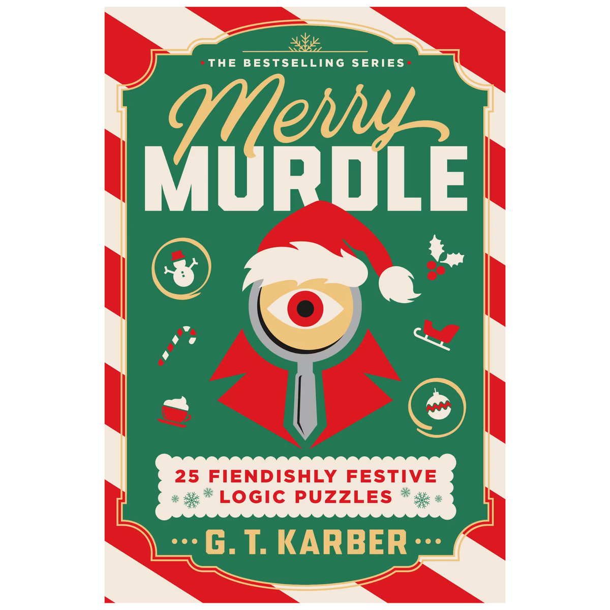 A book cover featuring the title "Merry Murdle" in stylized, elegant gold and bold white font against a festive holiday background.