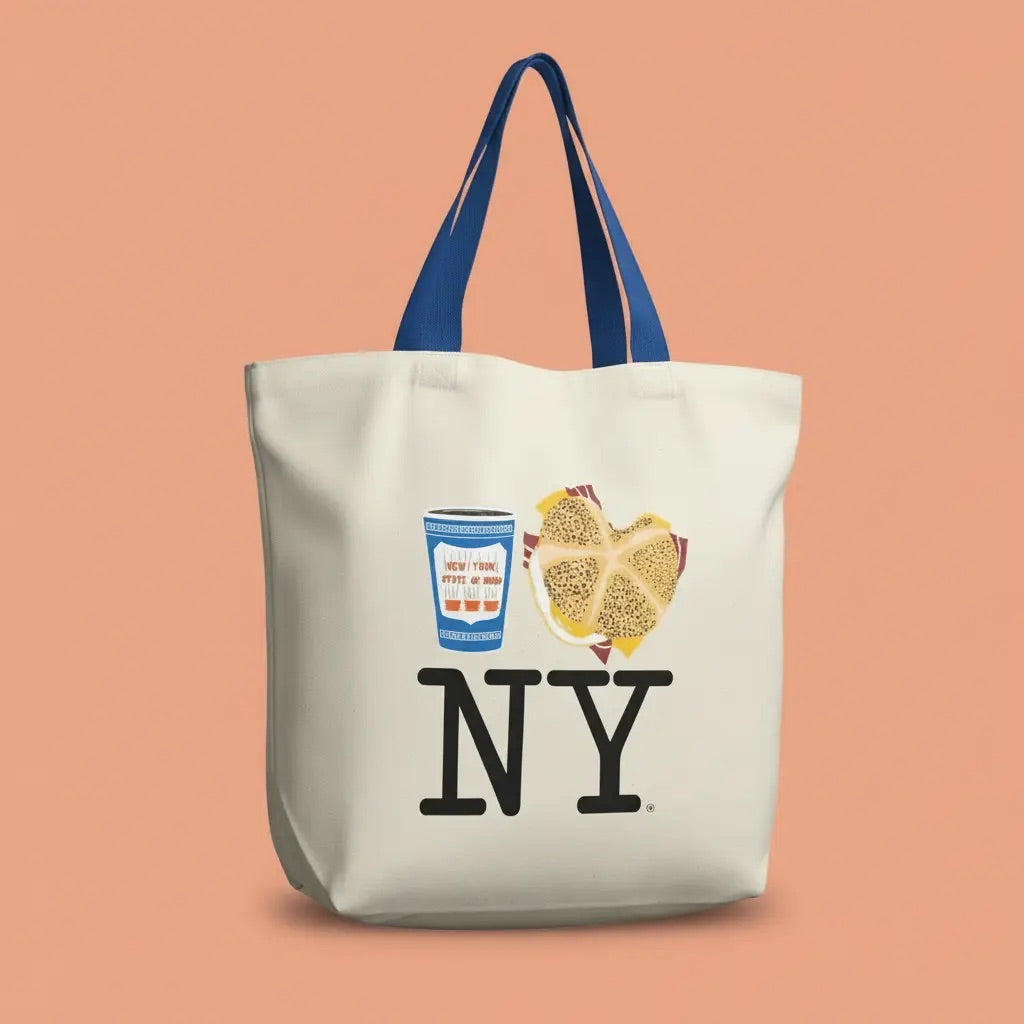 Coffee Bacon Egg and Cheese NY Large Tote - Color Handle