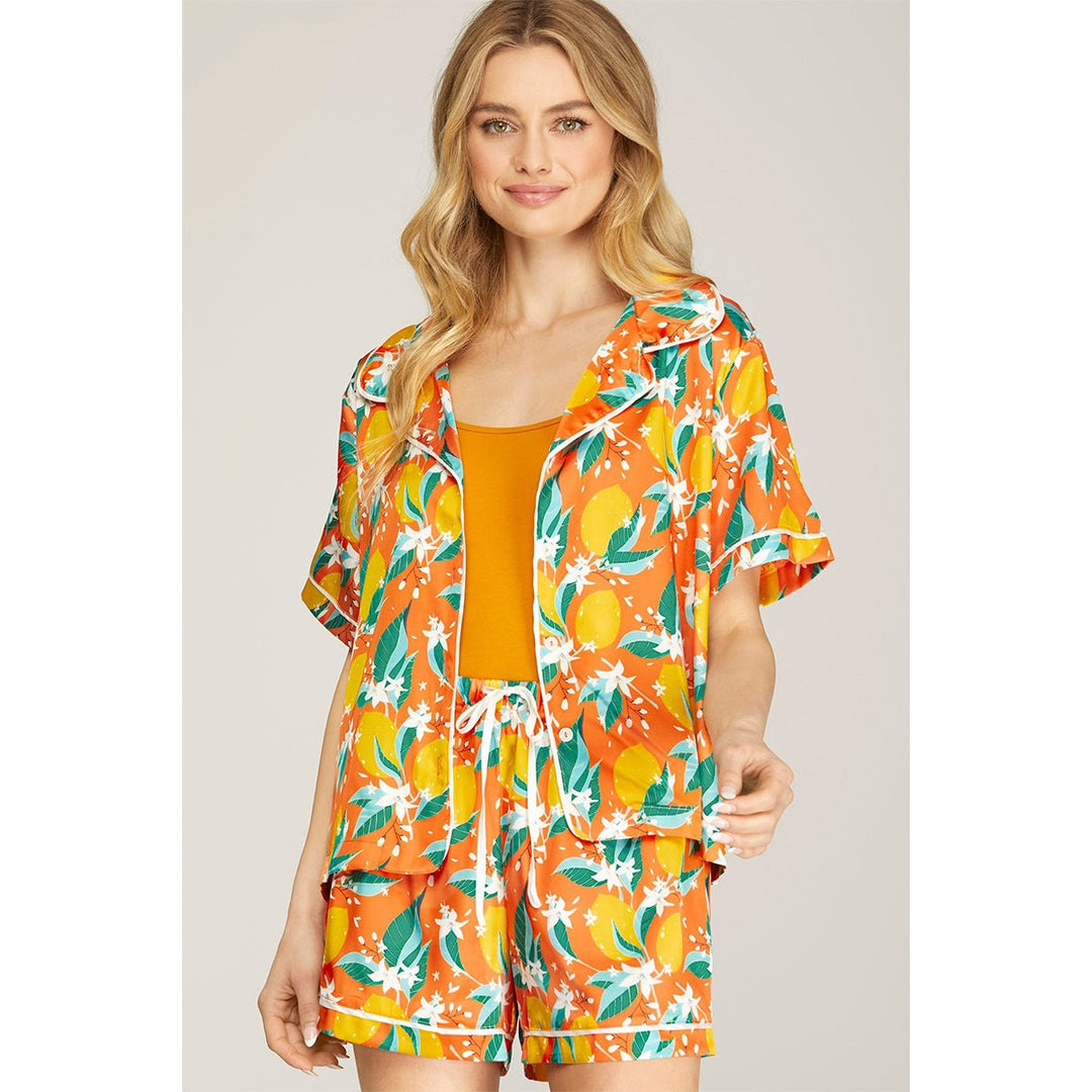 Citrus Print Top &amp; Shorts Set in Orange - Lockwood Shop - She &amp; Sky