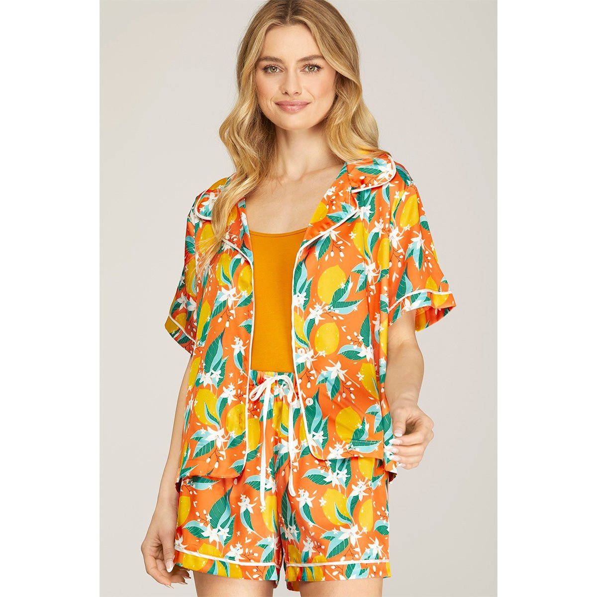 Citrus Print Top & Shorts Set in Orange - Lockwood Shop - She & Sky