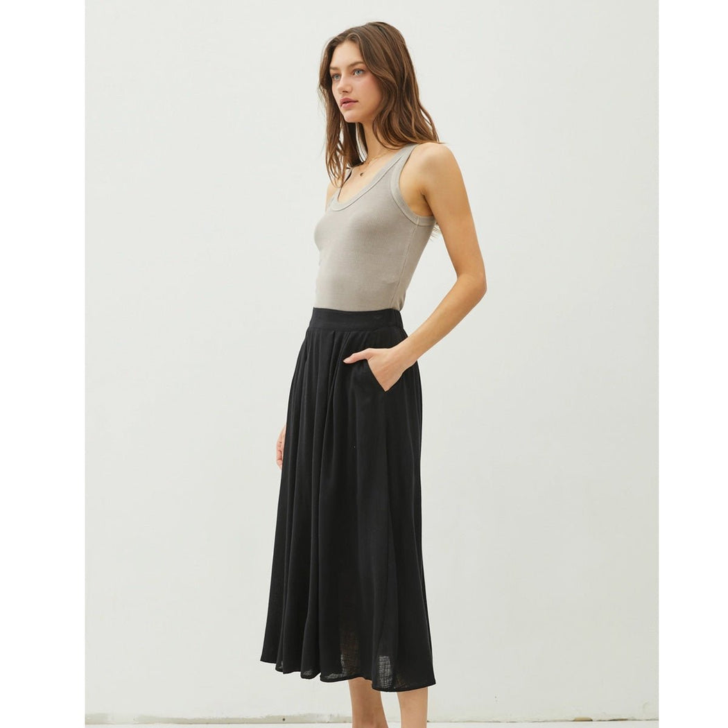 Crinkle Pull - On Midi Skirt - Black - Lockwood Shop - Be Cool