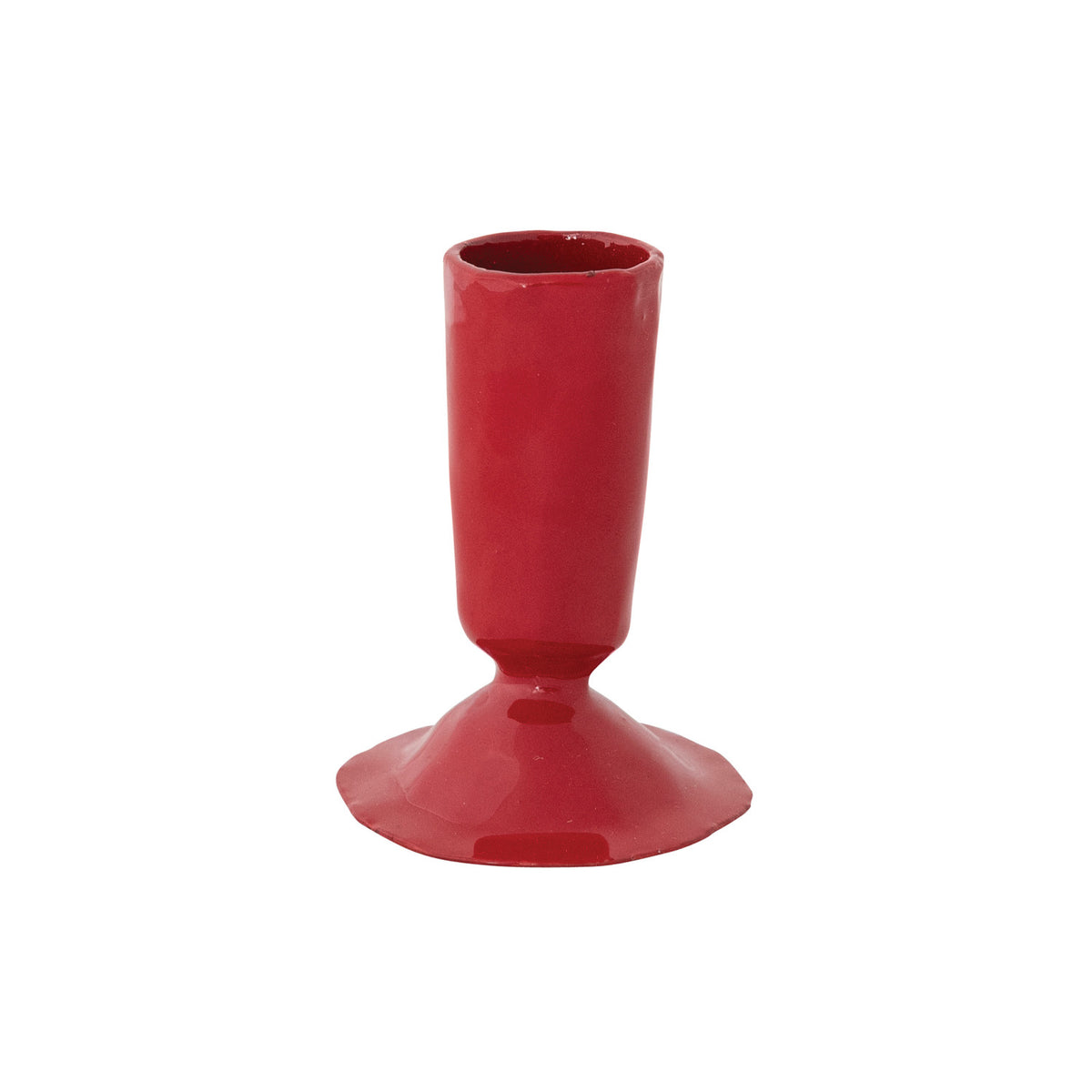 Red candle holder on a white background