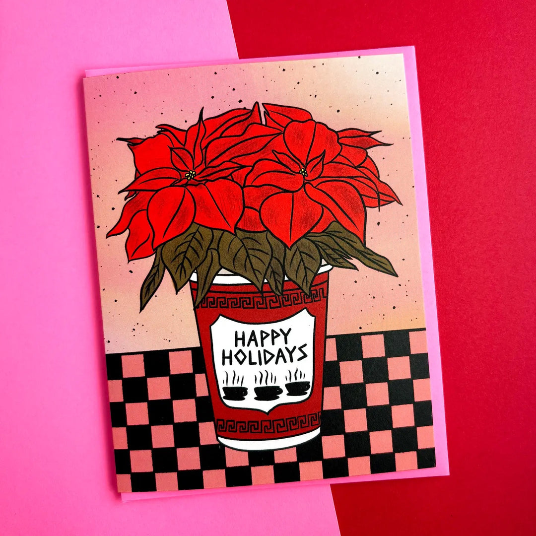 Greeting card with poinsettias and &