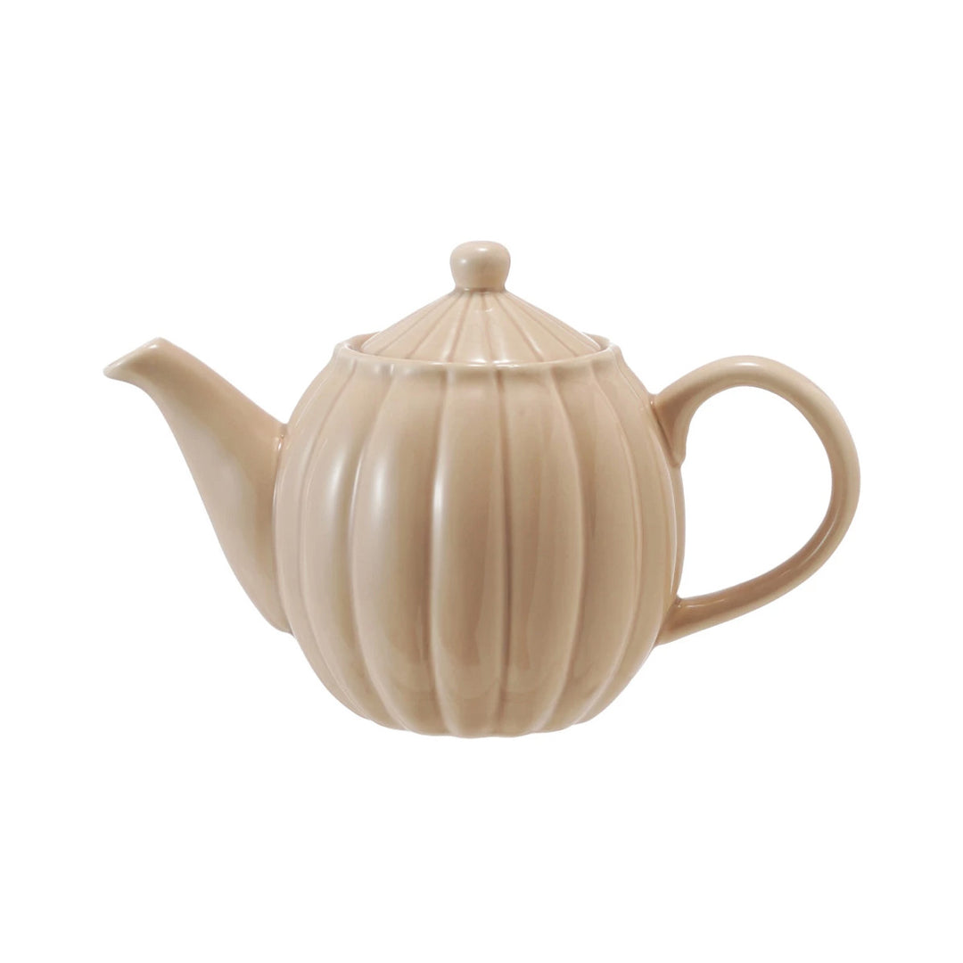 34 oz. Stoneware Ribbed Teapot, Cream