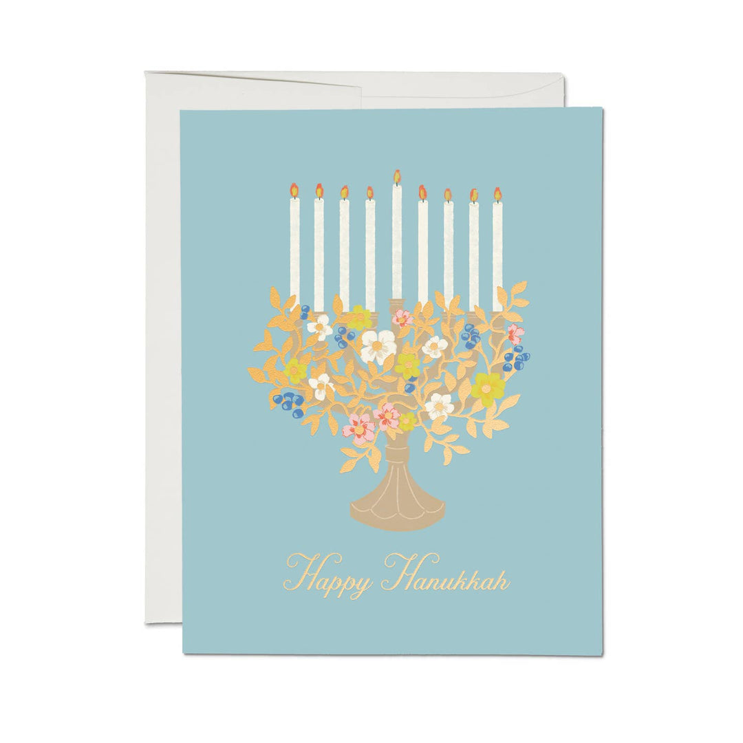 Floral Menorah Greeting Card
