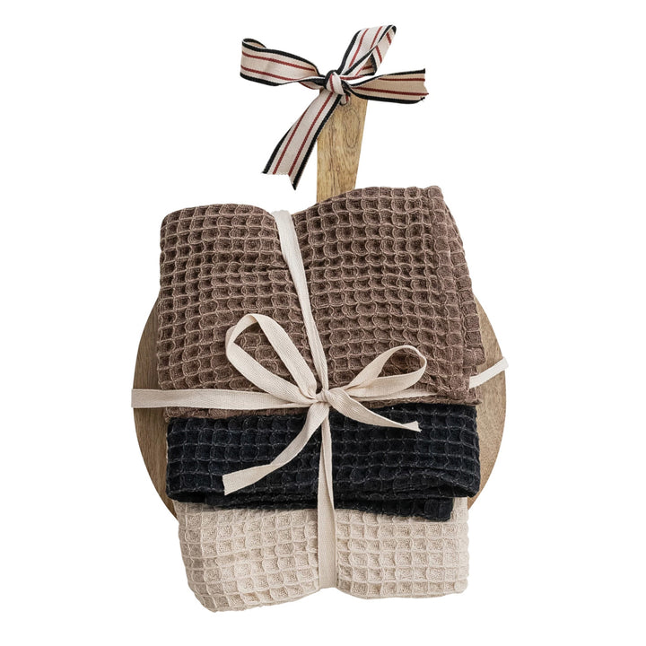 Waffle Weave Dish Cloths w/ Circular Board