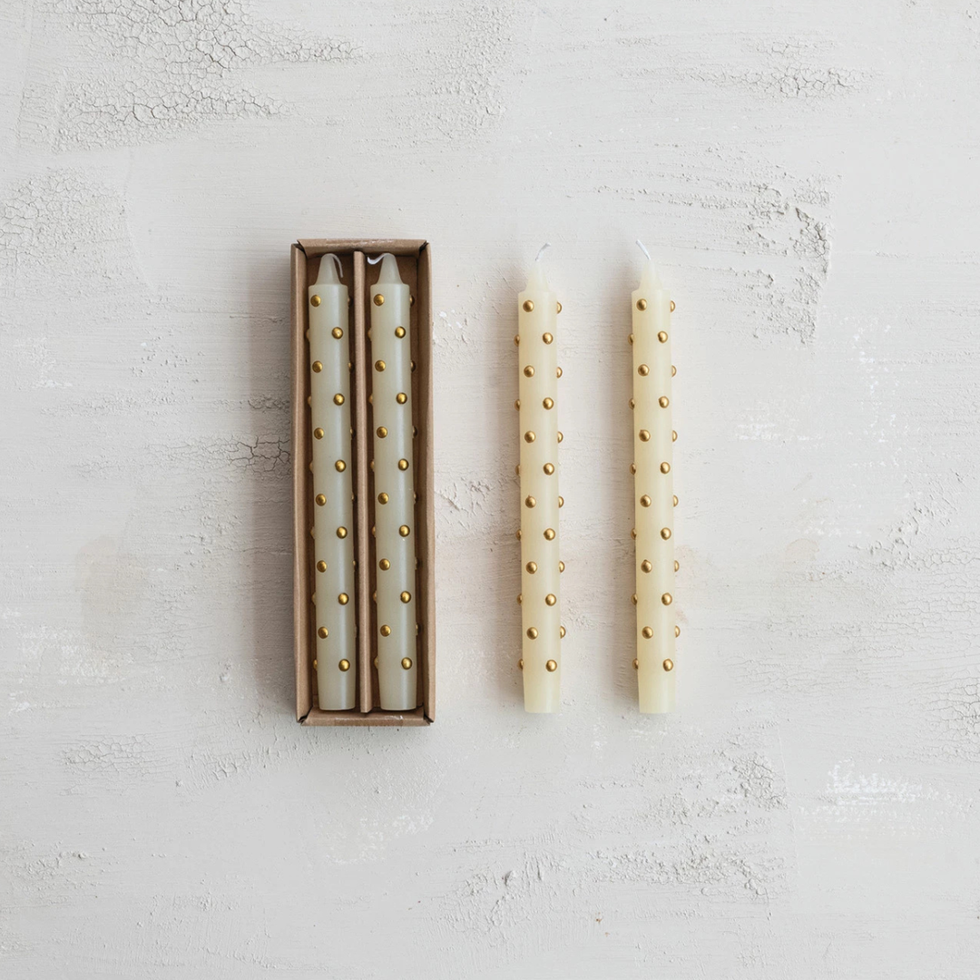 Unscented Taper Candles with 3D Dots in Box, Set of 2