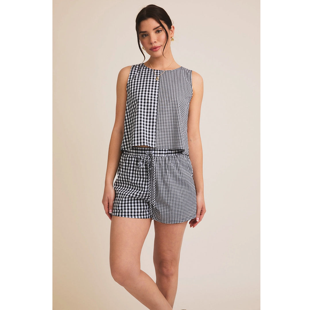 Mix Gingham Top &amp; Shorts Set