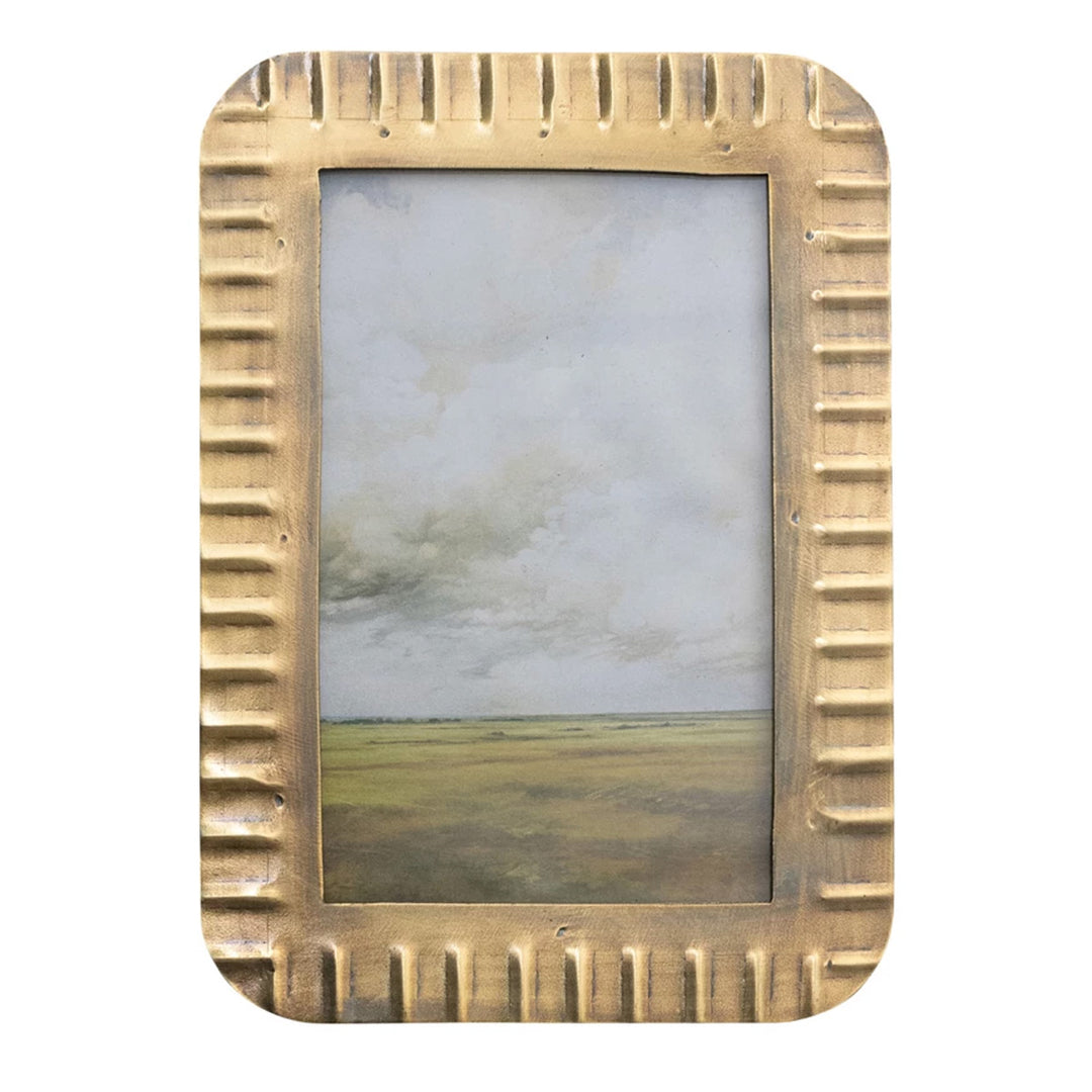 Metal Ribbed Photo Frame, Antique Brass Finish