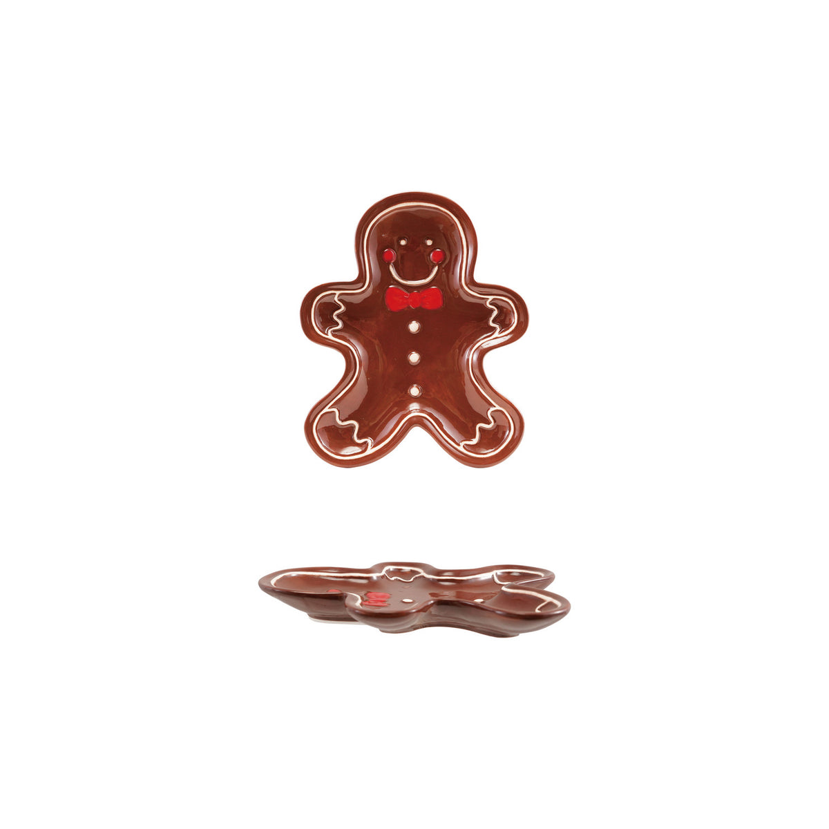 Two gingerbread man-shaped cookies on a white background