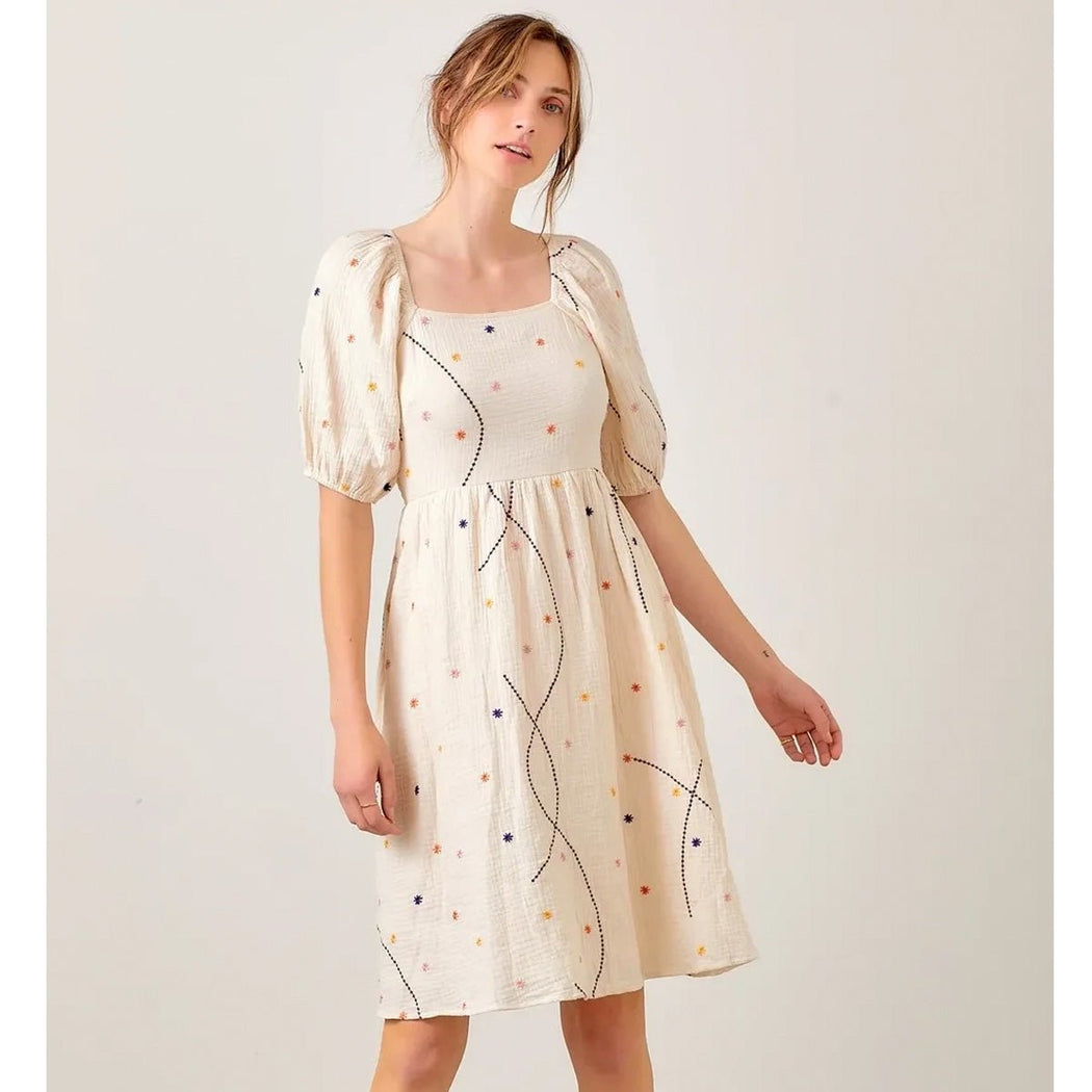 Embo Gauze Dress - Cream - Lockwood Shop - Wellmade Inc