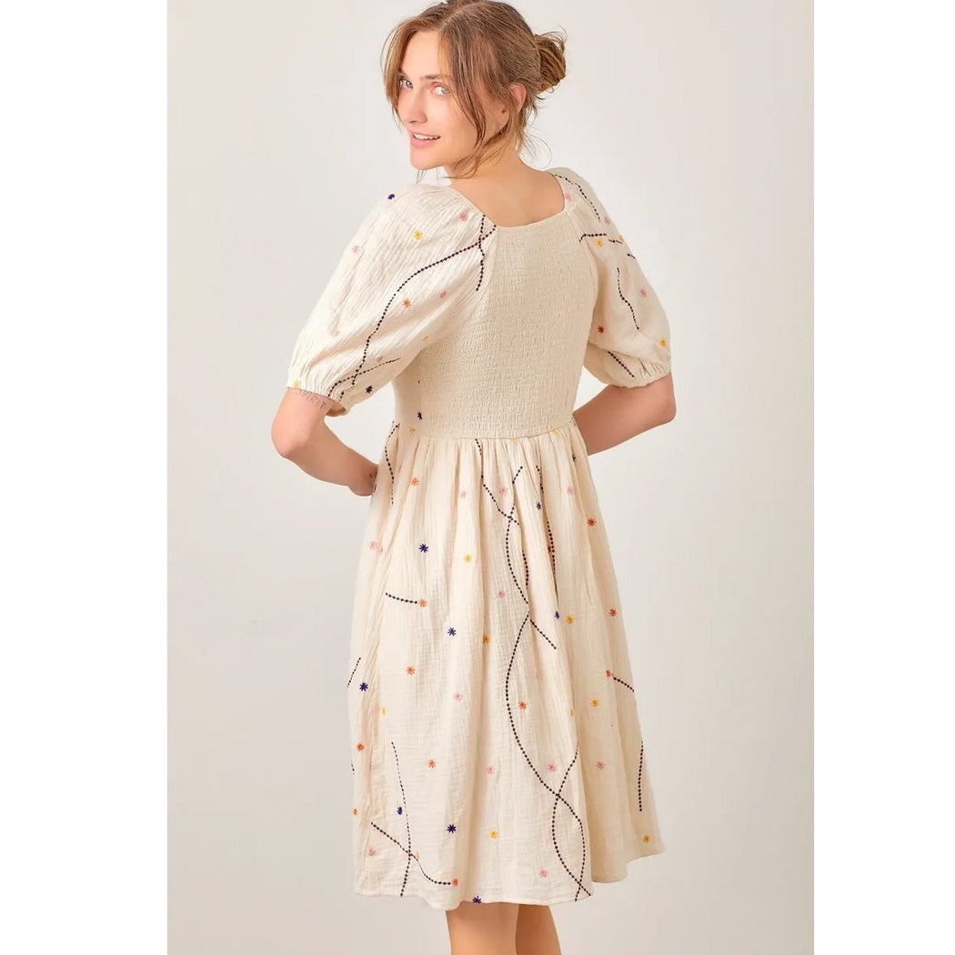 Embo Gauze Dress - Cream - Lockwood Shop - Wellmade Inc