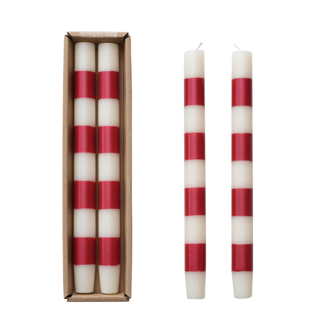 10"H Unscented Taper Candles w/ Stripes, Box of 2